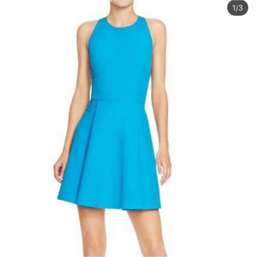 Alice + Olivia Blue Open Zip Back Halter Dress